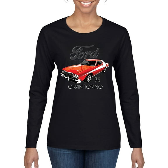 Ford '76 Gran Torino Vintage Car Cars and Trucks Womens Graphic Long Sleeve T-Shirt, Black, Small