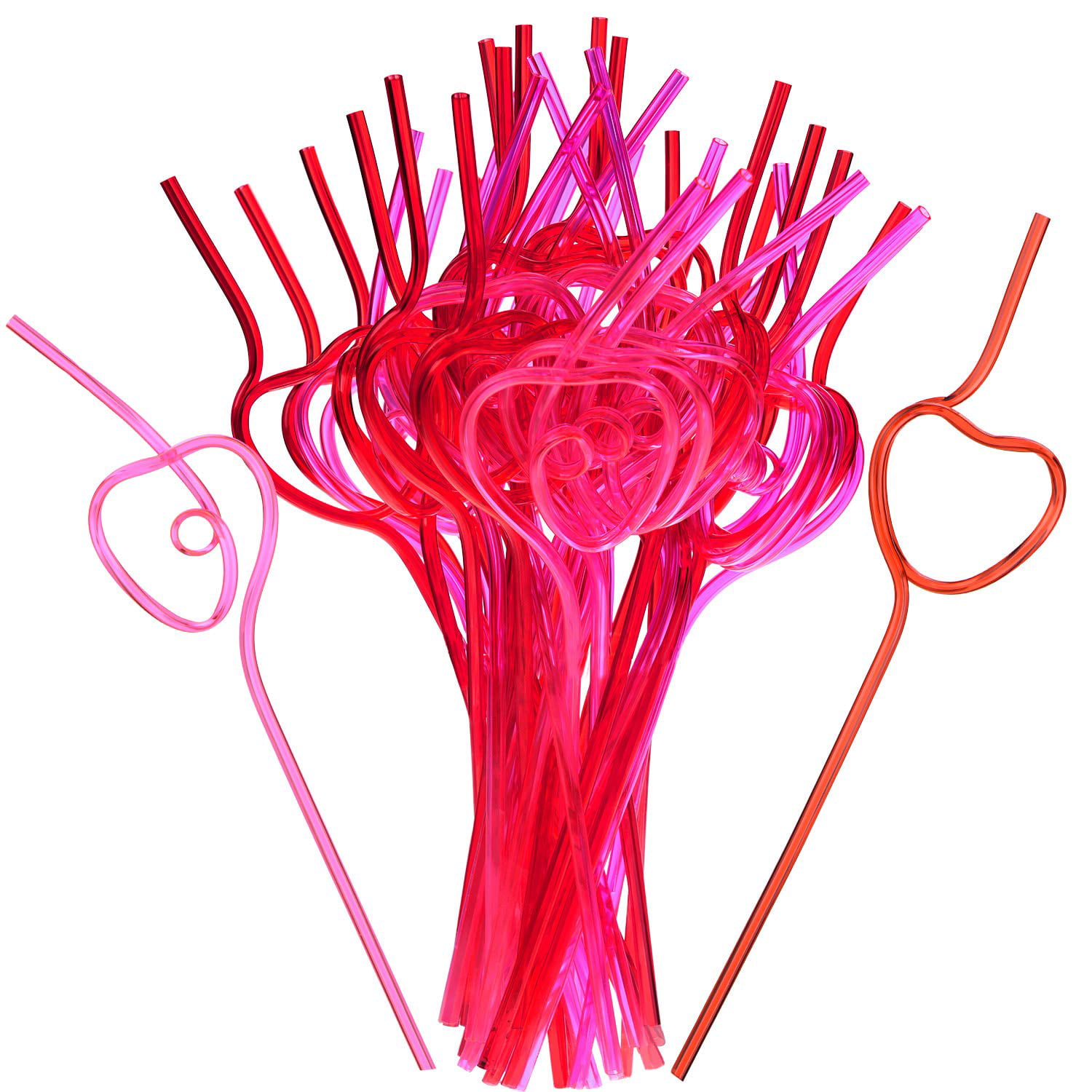 Amsthow Valentines Straws Pink Heart Shaped Straws Heart Silly Disposable Drinking Plastic Individually Wrapped Straws for Drinking, Chai, Shakes