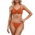 thumbnail image 6 of Women's Cheeky Bikini Set 2 Piece String High Cut Swimsuits Lace Up Tie Side Bathing Suits O Ring Orange, 6 of 7
