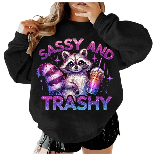 WEAIXIMIUNG Womens Sweatshirt Zip Up Pattern Funny Bohemian Cute Stay Garbage Oversized Hoodless Hoodie