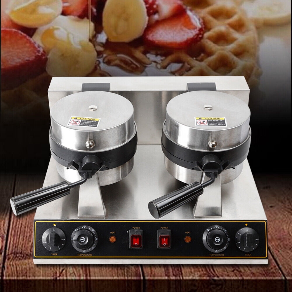 DENEST Dual Rotating Belgian Waffle Maker Commercial Non-Stick 7" Round Breakfast 1500W