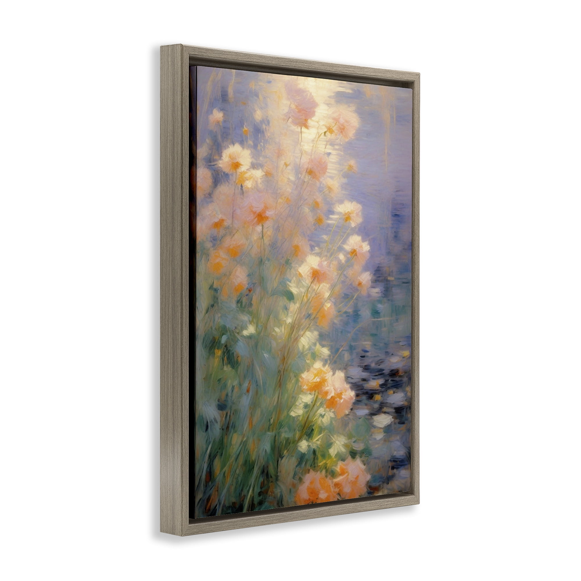 Stupell Industries Sunlit Pastel Blossoms Impression Brown Framed Floater Canvas Wall Art, design by Angie Hawke