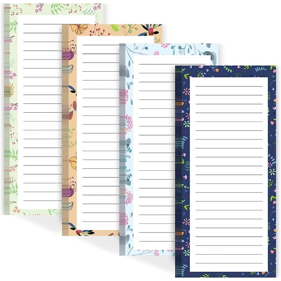 Magnetic Notepads for Refrigerator - Flower Design, 50 Sheets Per Pad, 4 Pack Memo Pads for Grocery Lists and To-Dos