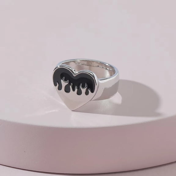 Unisex Adjustable Alloy Heart Shape Rings, Trendy Color Matching Design, Volcanic Ash, Includes One Ring