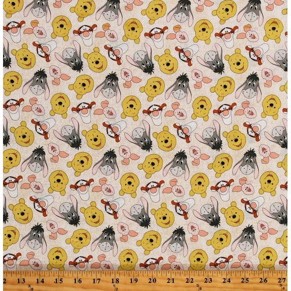 Cotton Winnie the Pooh Disney Piglet Tiger Eeyore Pooh and Friends Toss Cream Cotton Fabric Print by the Yard (RN-124655-20218)
