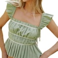 thumbnail image 4 of Gupgi Women Fly Sleeve Crop Tops Square Neck Patchwork Ruched T-Shirts, 4 of 6