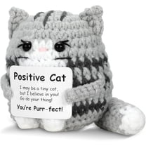 Peniguingy Positive Crochet Cat Mini Animal Emotional Support Gifts Inspirational Handmade Knitted Doll with Card Cute Motivational Crocheting Present for Women Men Friends Family Birthday Decor