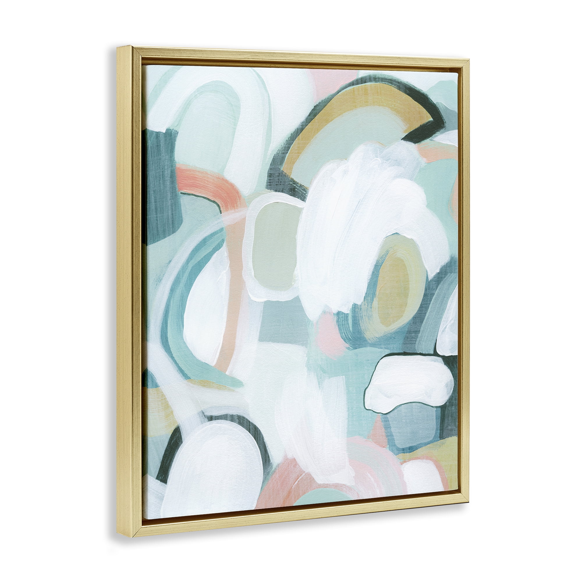 Stupell Industries Pastel Arched Forms Abstract Painting Gold Floater Framed Canvas Art Print Wall Art, 17 x 21