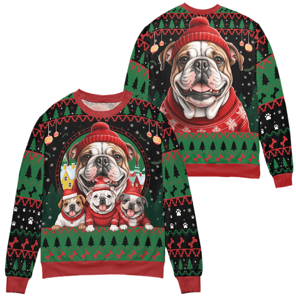 Lotusprinthandmade Merry Christmas Cute Bulldog Multicolor Print Crew-neck Sweatshirt 3D (Made in Vietnam) S-5XL (XL)