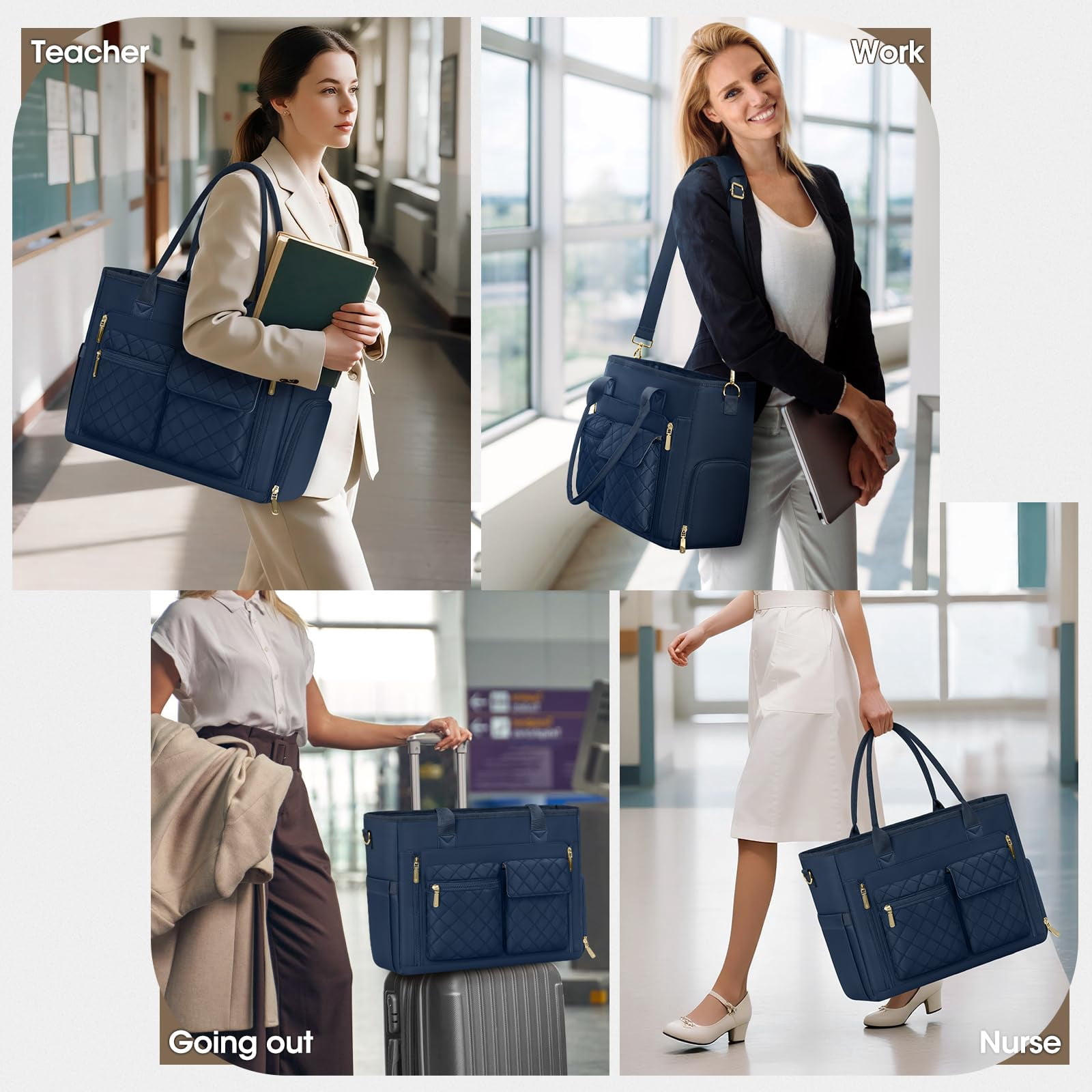 Teacher Tote Bag With Insulated Lunch Compartment 15.6 Inch Laptop For Women Lightweight Work Bags Nurse