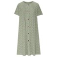 thumbnail image 4 of LADIGASU Women'sShort Sleeved Solid Casual Round Neck Dress Knee Buttons Length Dresses, 4 of 6