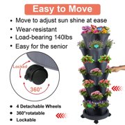 iHomeGarden 2 Pack of 7 Tier Strawberry Planter Tower, Stackable Vertical Garden Planter with Wheels for Herbs Flowers Vegetables, Dark Gray