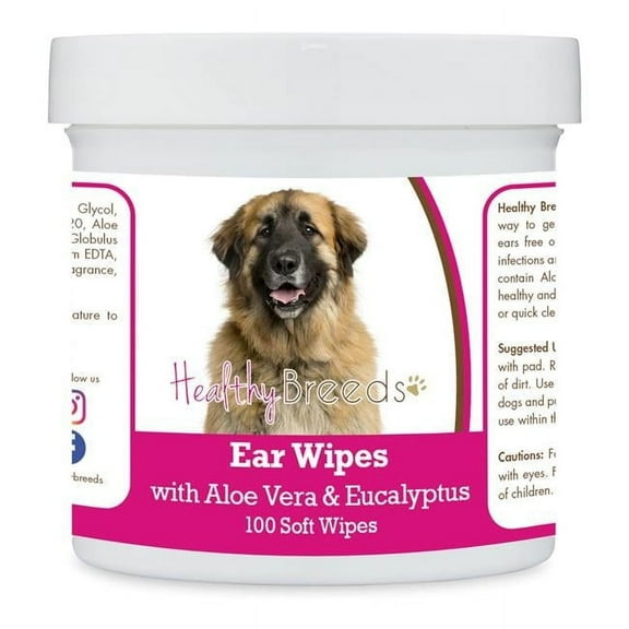 Healthy Breeds 192959824070 Leonberger Ear Cleaning Wipes with Aloe & Eucalyptus for Dogs - 100 Count