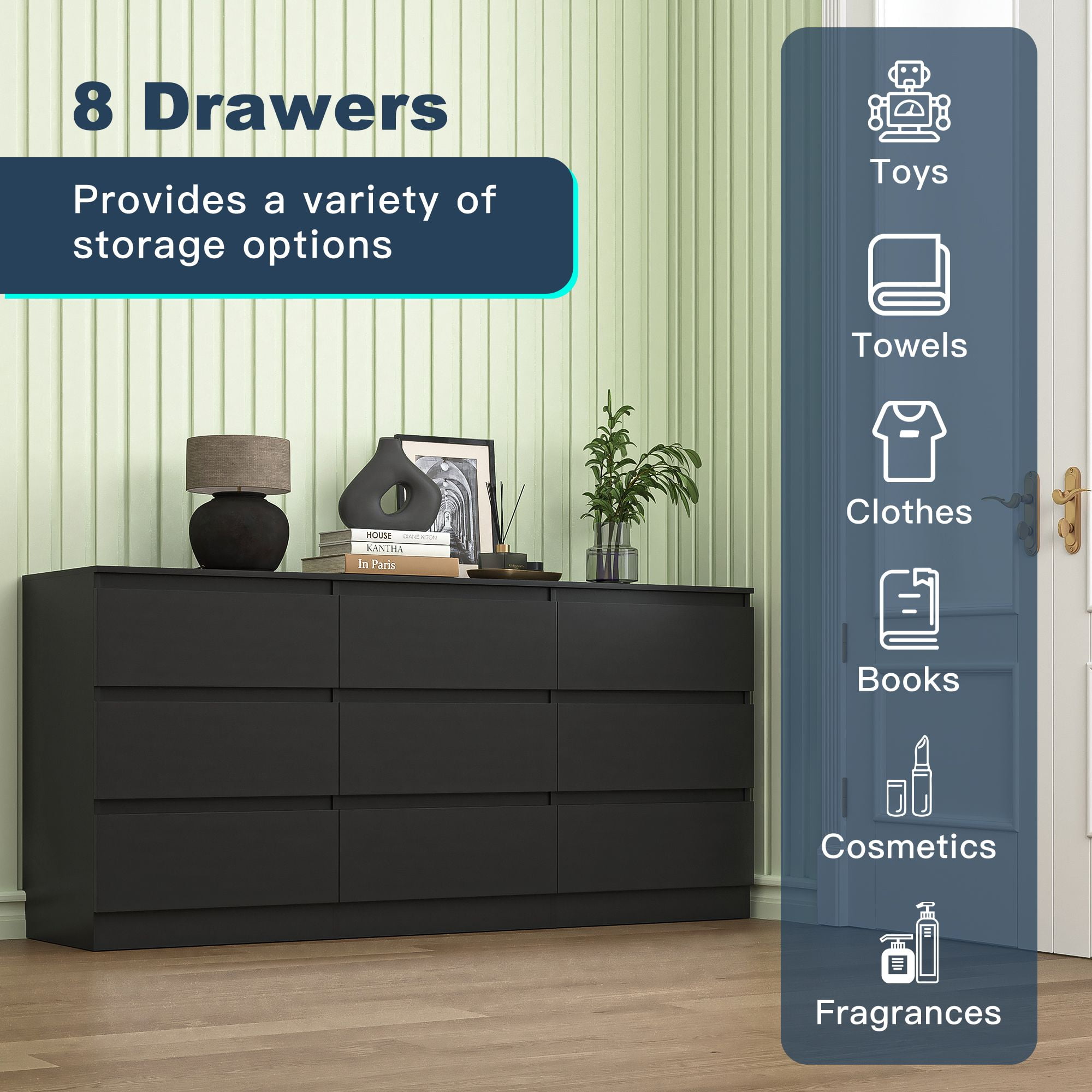 Finihen 9 Drawer Double Dresser, Modern 9 Chest of Drawers with Deep Drawers, Wide Storage Organizer Cabinet for Living Room, Kids, Black Finihen 9 Drawer Double Dresser, Modern 9 Chest of Drawers with Deep Drawers, Wide Storage Organizer Cabinet for Living Room, Kids, Black