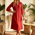 thumbnail image 5 of Gytharion Women's Midi Shirt Dresses Solid Color V Neck Button Down 3/4 Sleeve Dresses Loose Casual Summer Dresses, 5 of 6
