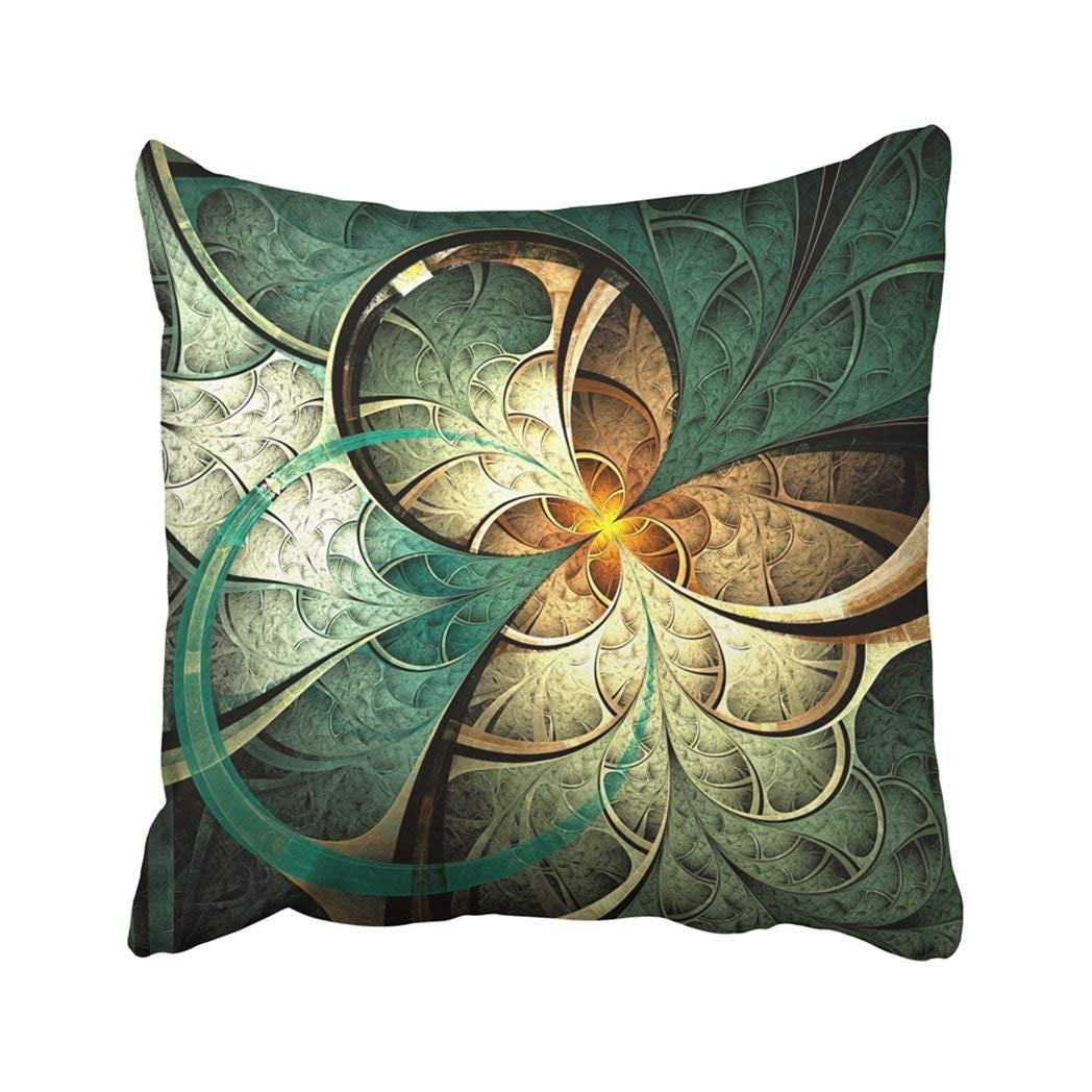 BPBOP Colorful Abstract Dark Yellow Fractal Flower Digital Artwork Graphic Nature Dream Fantasy Pillowcase Throw Pillow Cover Case 18x18 inches