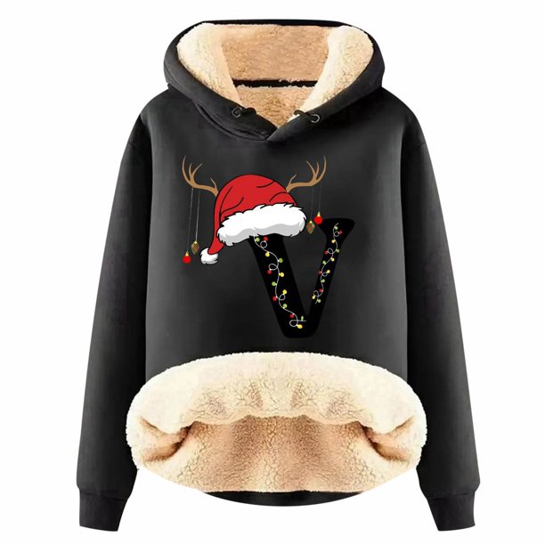 WILLBEST Sudadera Oversize para Mujer, con Estampado de Letras Navideñas, de Lana Gruesa, Cálida para El Invierno Mediana