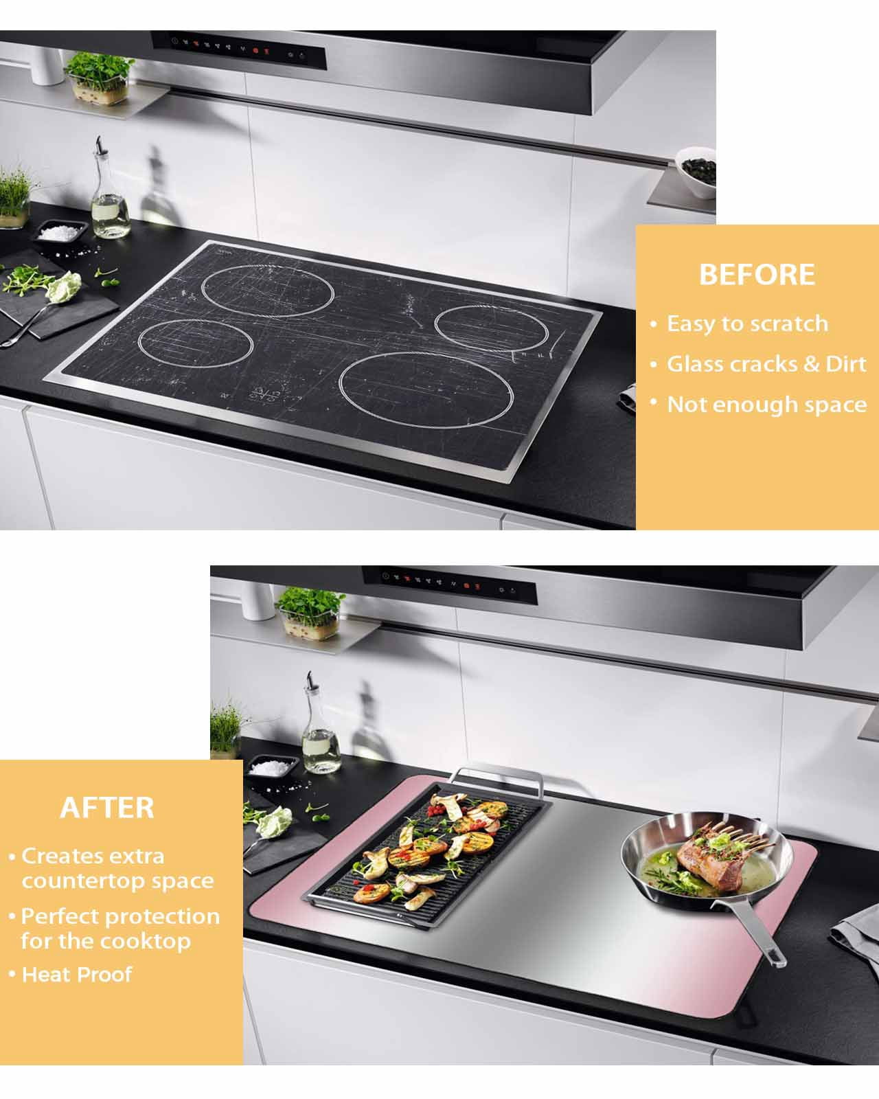 nqOlkjepod Large Induction Cooktop Protector Mat 24"x21", Pink Grey Stove Top Covers for Electric Stove, Gray Farmhouse Modern Rustic Decorative Stove Burner Cover Mats, Glass Top Stove Cover