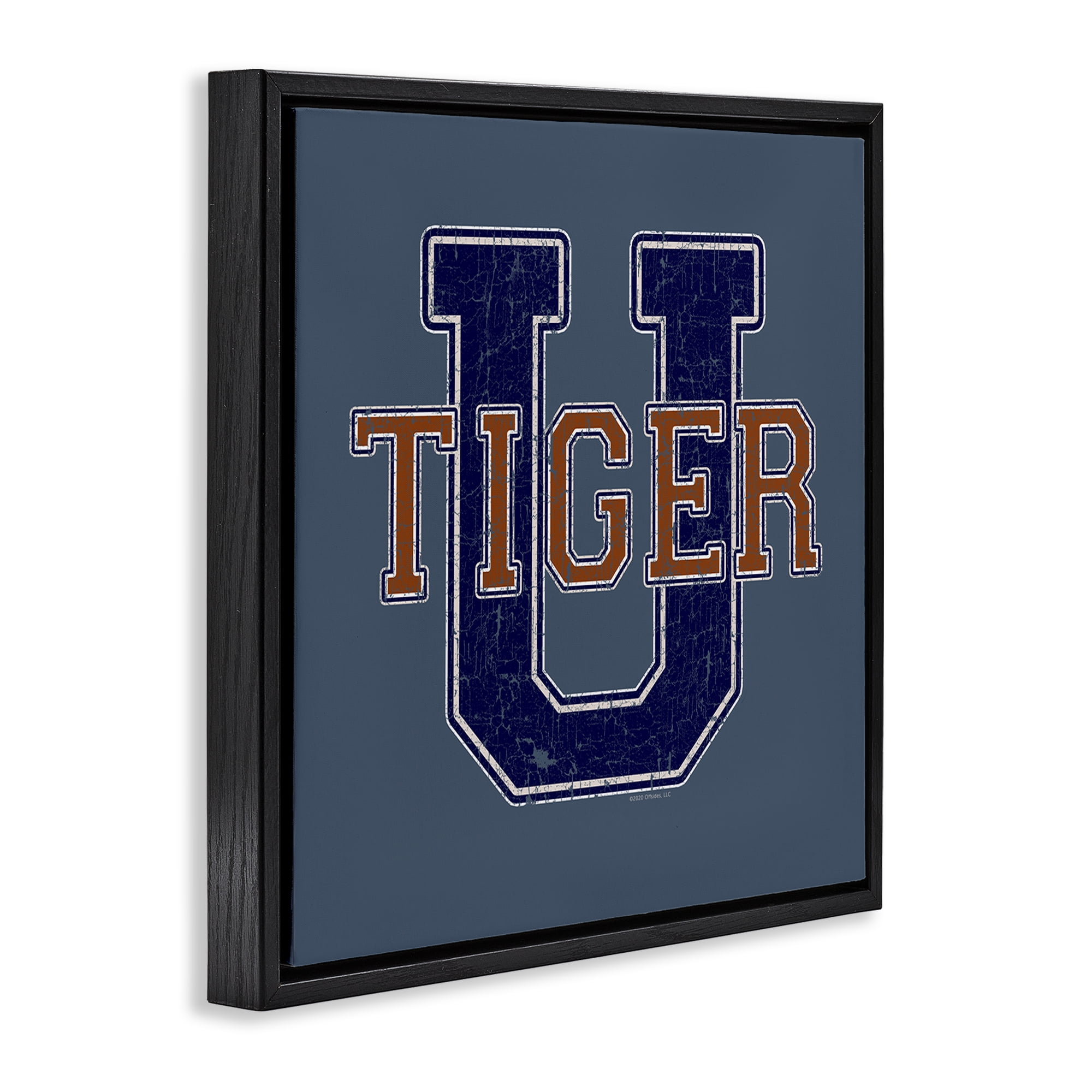 Stupell Industries Varsity Tiger U Vintage Novelty & Humor Painting Black Floater Framed Canvas Art Print Wall Art, 25 x 25