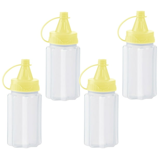 Botellas de condimento PP de grado alimentario - Paquetes de 4 tarros transparentes para cocina para barbacoa, acampada y preparación de almuerzos