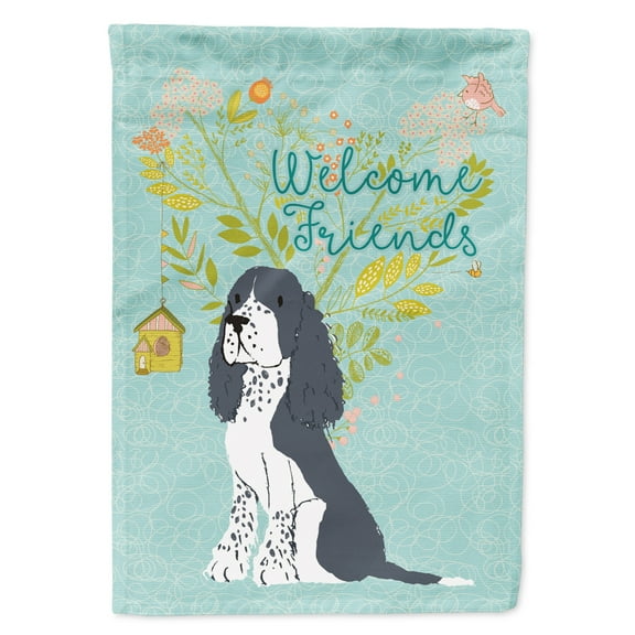 Carolines Treasures BB7621GF Welcome Friends Black Springer Spaniel Flag Garden Size Small multicolor