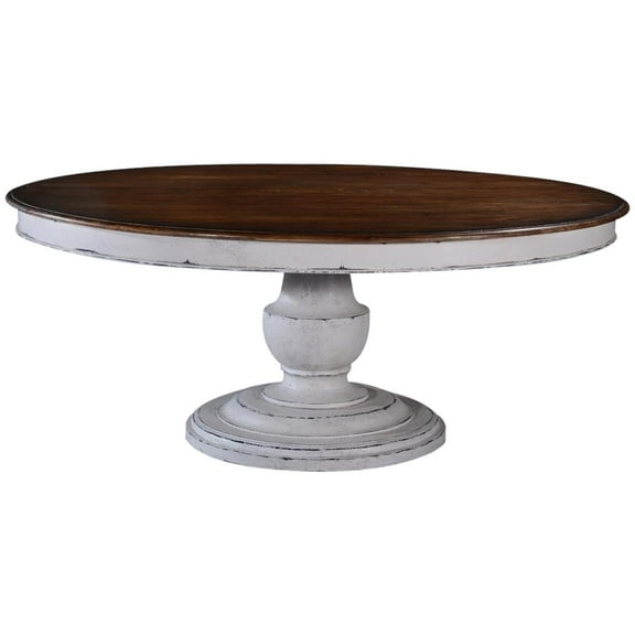 White Brown 60 Inch Round Distressed Pedestal Dining Table