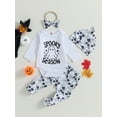 thumbnail image 2 of GXFC Infant Baby Boys Girls 4Pcs Halloween Outfits 6M 12M 18M 24M Toddler Long Sleeve Letter Print Romper Sweatshirt+Elastic Pants +Hat+Headband Set Newborn Halloween Day Fall Clothes 0-24M, 2 of 8