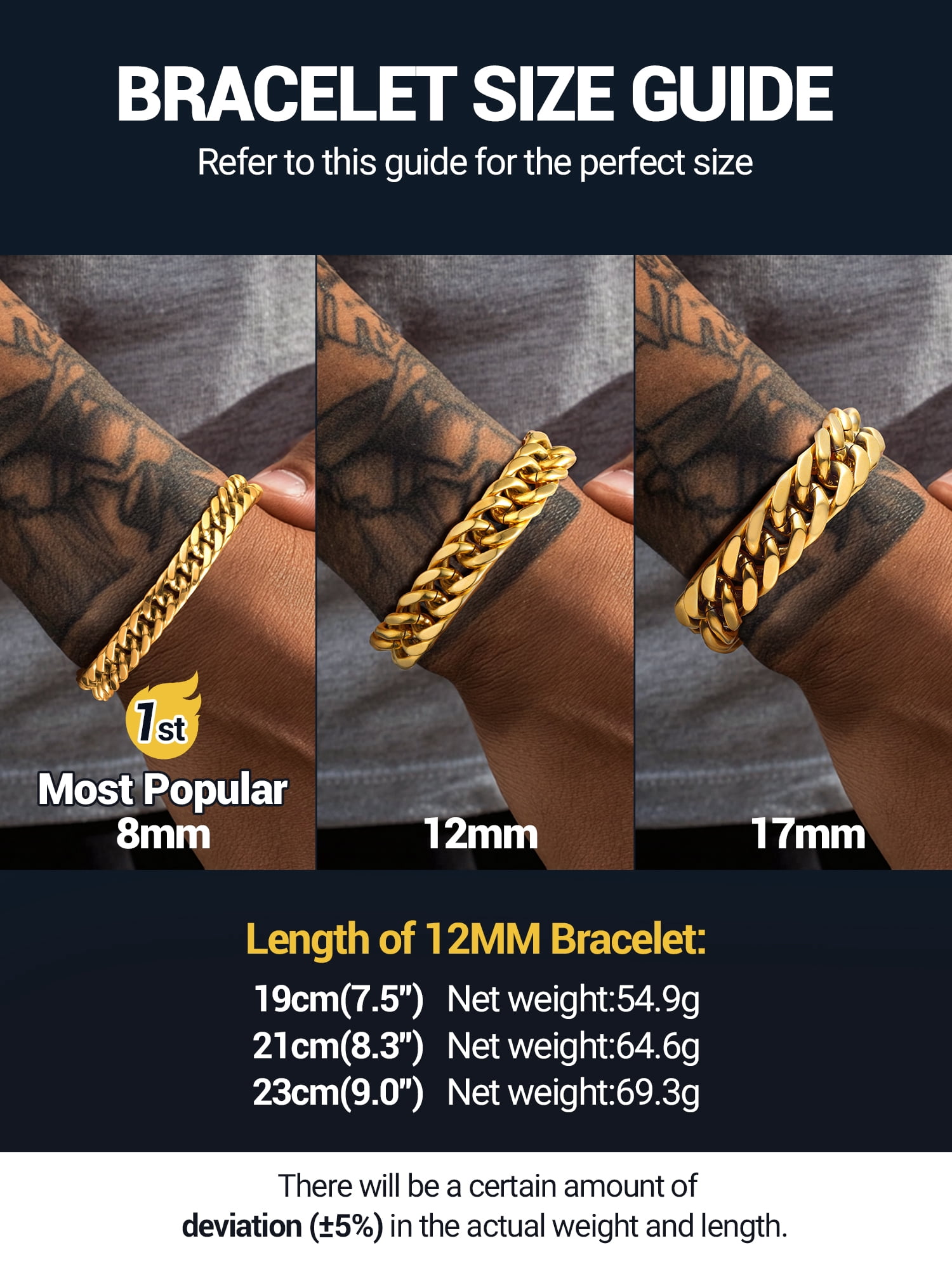PROSTEEL 12mm Gold Plated Cuban Chains Bracelets for Men Chunky Stainless Steel Franco Link Bracelet for Son Husband Father Day Hand Bracelet Jewelry Birthday Valentine Graduation Gifts 8.3 inch