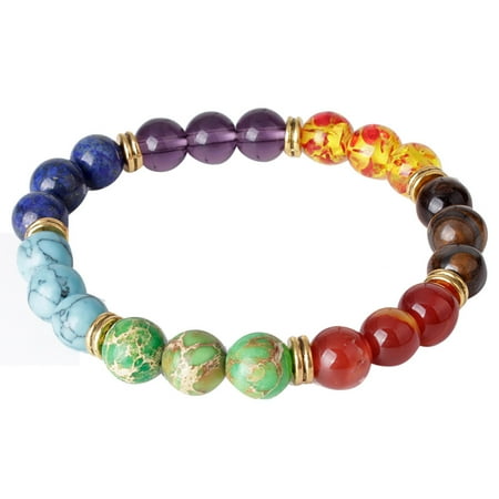 Reiki Universal Gift - Mosunx Colorful Mens Womens 7 Stone Chakra Healing Reiki Prayer Bead Bracelet Good Gift