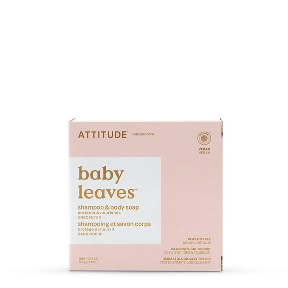 ATTITUDE Baby 2in1 Shampoo & Body Soap, EWG Verified, Dermatologically Tested, Natural Ingredients, Vegan, Unscented, 85 g