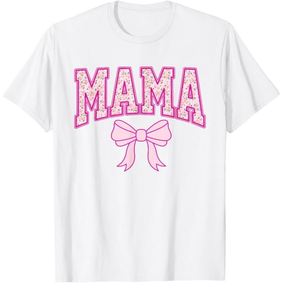 Mama Coquette Bow Groovy Pink Floral Mother's Day Mom Life T-Shirt