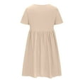 thumbnail image 5 of Meichang Cotton Linen Dresses for Women Short Sleeve Crew Neck Tiered Dresses Solid Loose Fit Mini Dresses Flowy Summer Dresses Casual Work Dresses with Pockets Khaki XXXL, 5 of 5