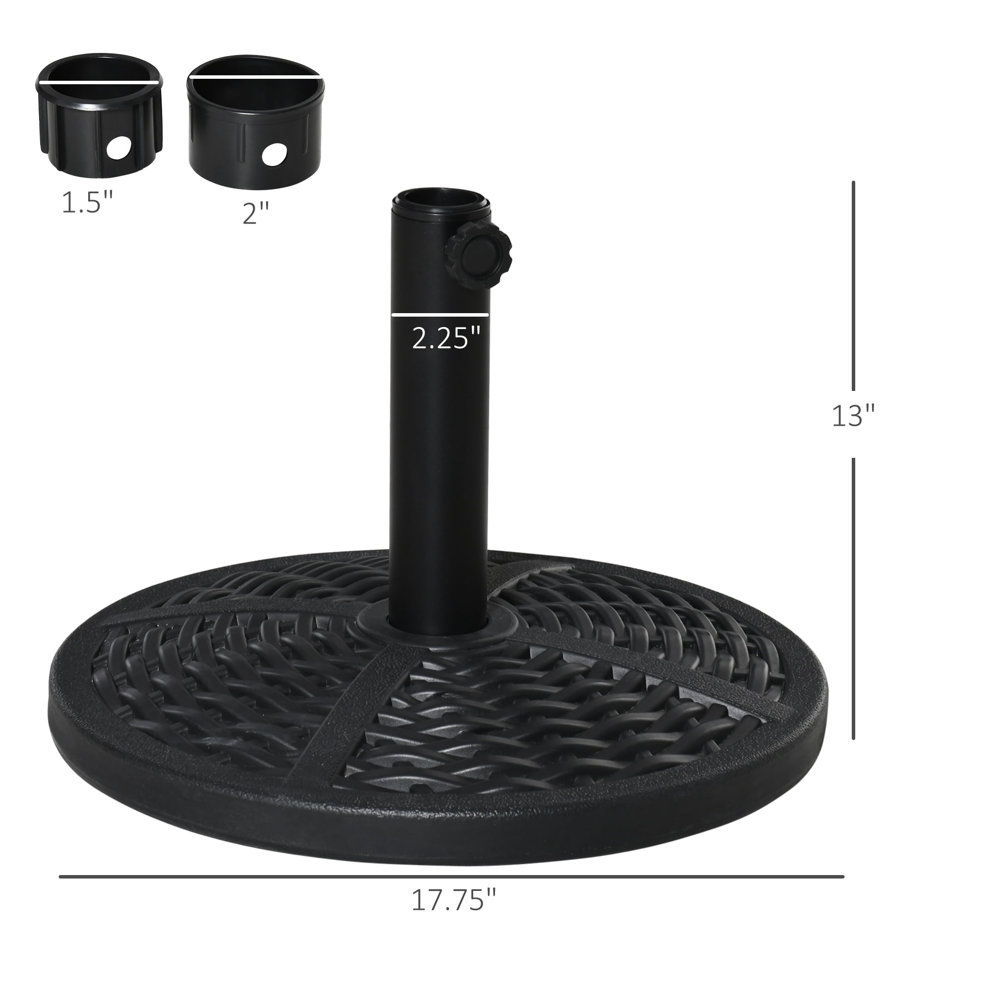 Outsunny 30 lbs. Market Umbrella Base Holder 18" Heavy Duty Round Parasol Stand with Rattan Design for Patio, Black