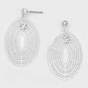 Crystal Accented Oval Metal Cut Out Earrings