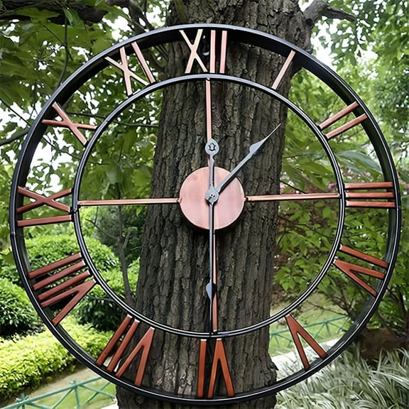 HIBIBUD Outdoor Garden Clock,Large Roman Digital Clock,Weatherproof Battery Powered Clock,Silent Wall Clock for Outdoor Use