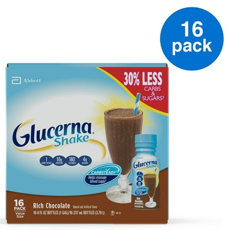 Glucerna Snack Nutrition Shake Rich Chocolate To Help Manage Blood Sugar 8 fl oz Bottles (Pack of 16)