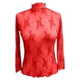 thumbnail image 3 of Penkiiy Mujer malla superior cuello de manga larga Slim Fit ver a través de blusas de camisa tops, 3 of 5