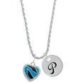 thumbnail image 1 of Delight Jewelry Silvertone Hot Blue Zebra Print Heart Silvertone Script Initial Disc - P - Charm Necklace, 20"+3", 1 of 4