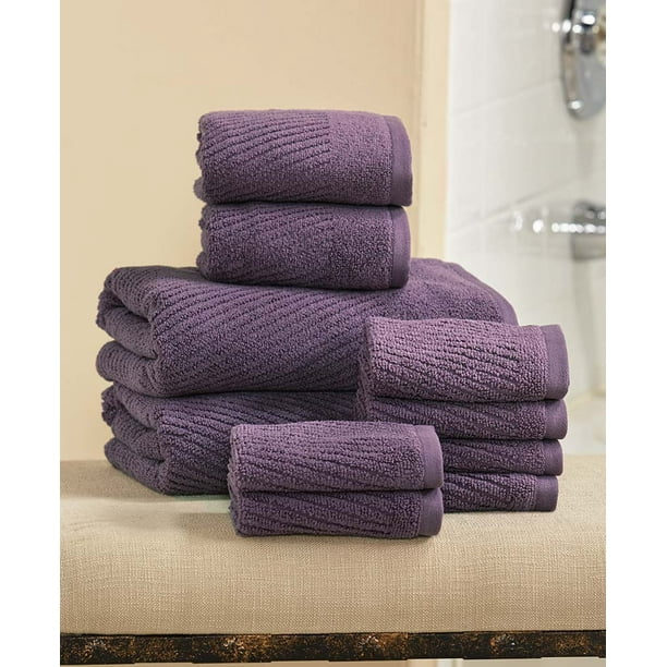 10Pc. Zero Twist Bath Towel Sets Choice of Indigo, Platnum, Plum, and
