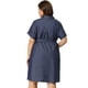 thumbnail image 5 of Women's Plus Size Dress Wrap Belted Turndown Collar Chambray Dress Black Blue 3X, 5 of 7