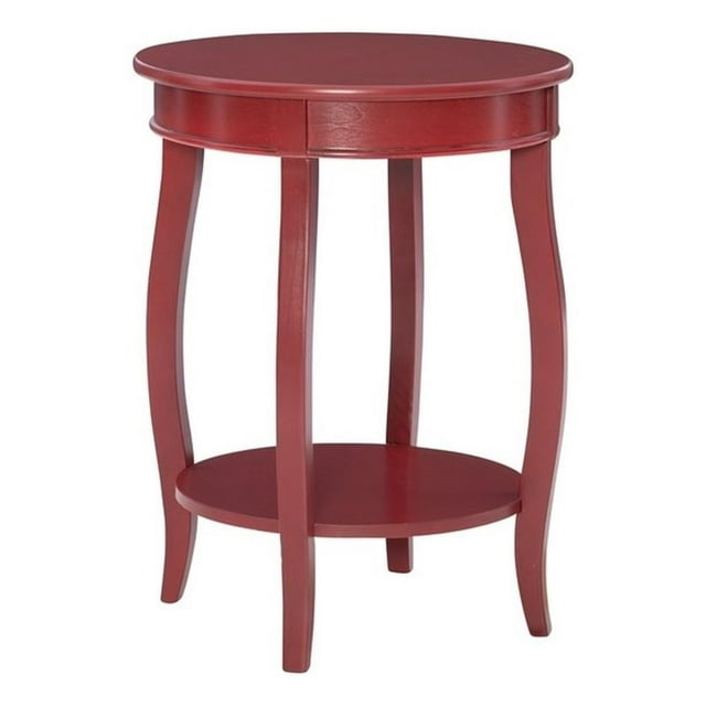 Bowery Hill Table d'Appoint Ronde Contemporaine en Bois avec Tablette, Rouge