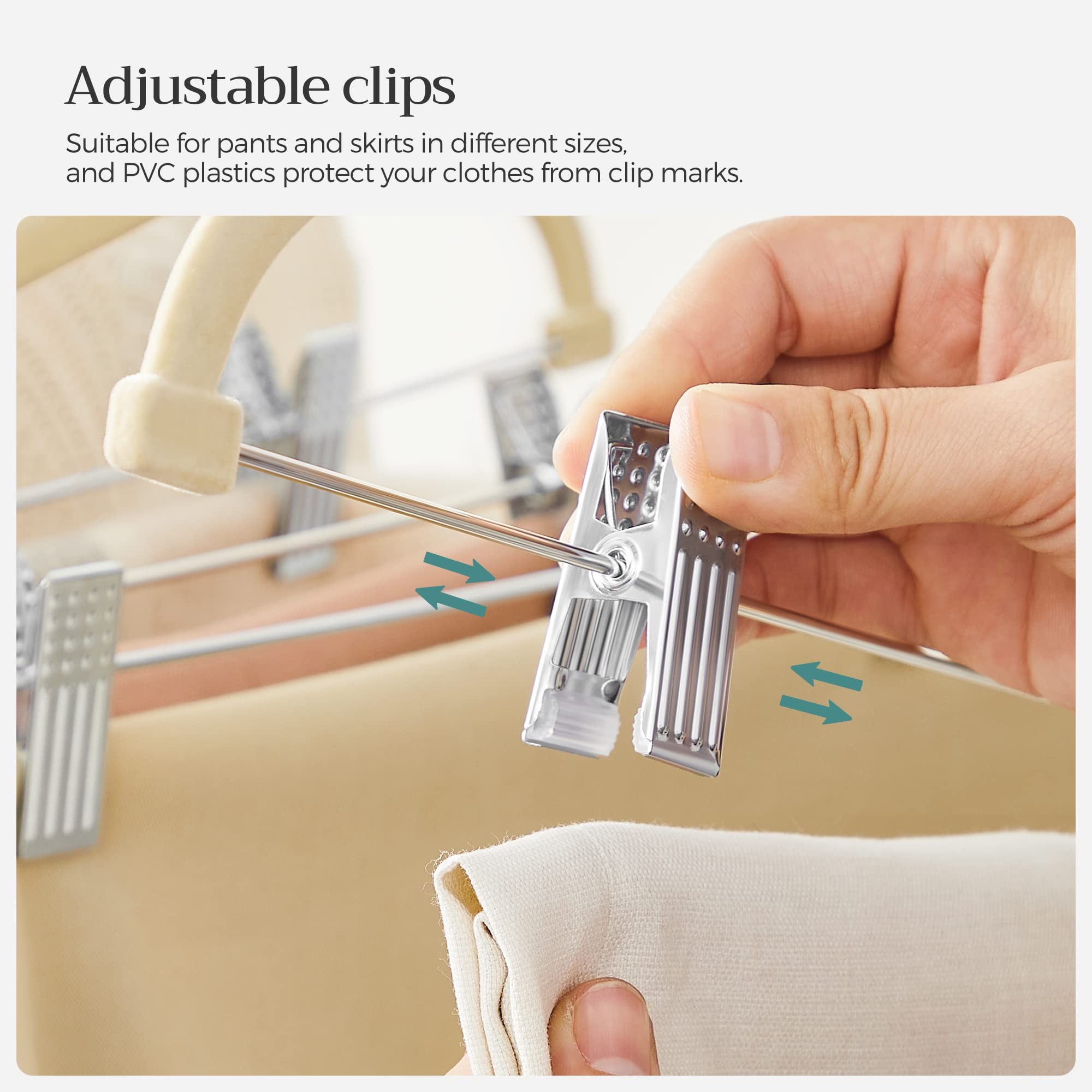 Cozymood Velvet Pants Hangers 24 Pack, Velvet Hangers with Adjustable Clips Non-Slip for Skirts Coats Dresses Beige