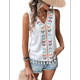 thumbnail image 1 of Camiseta Sin Mangas Informal con Cuello en V, Bordada y Estampado Gráfico para Mujer, Estilo Bohemio, con Dobladillo con Borlas. M, 1 of 8