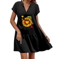 thumbnail image 2 of Robes en Lin d'Été pour Femmes Manches Courtes Décontractées Robe Courte Ample Col en V Imprimé Tendance T-Shirts Fluides Robe A1, 2 of 5