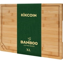 Kikcoin Bamboo Cutting Boards for Kitchen, with Deep Juice Groove and Inner Handle, XL, 17.6" x 12"