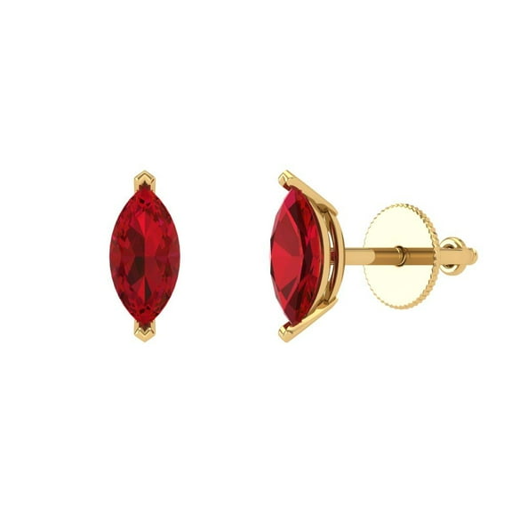 1 ct Push-Back Stud Earrings for Women | 8x4mm Marquise Cut Simulated Ruby | 18K Yellow Gold