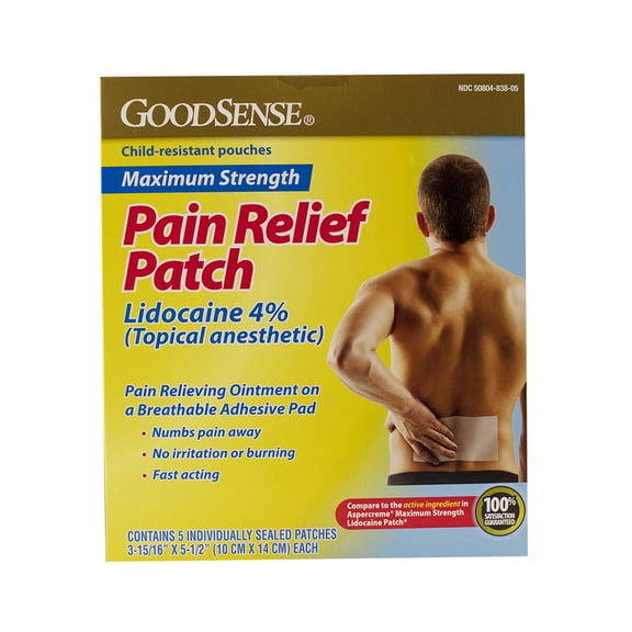 Maximum Strength Pain Relief Patch Lidocaine 4% Topical Anesthetic, 5/each count