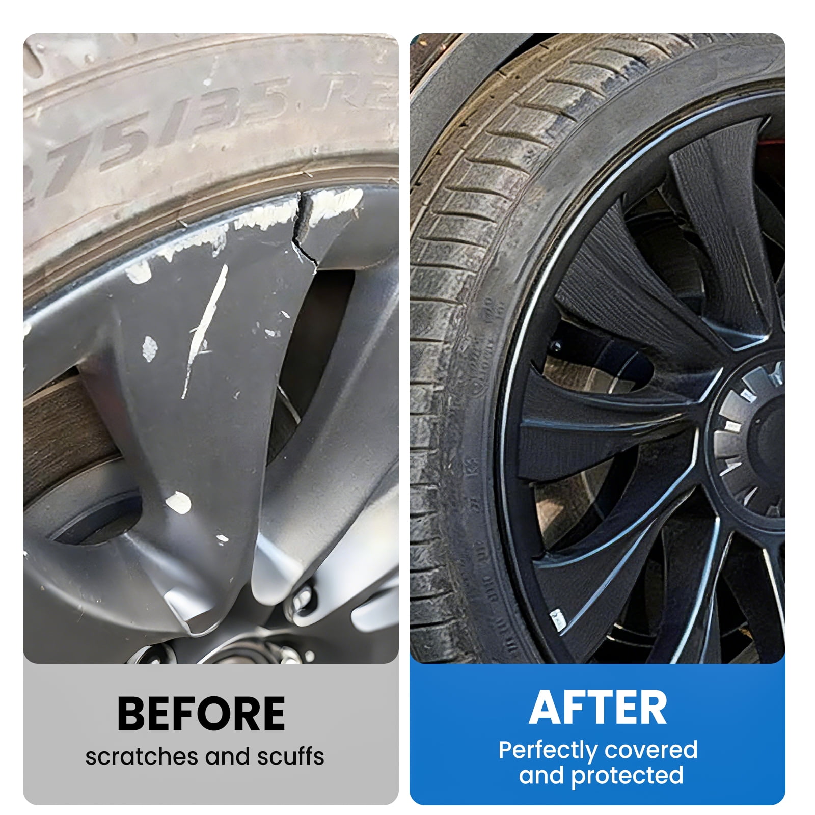 WheelX 4Pcs Wheel Rim Protector for Tesla Model Y Juniper 2025 2026 20” Helix Wheels, 4PCS ABS Anti-Curb Scratch Guard, Matte Black Rim Edge Trim, No-Drill Snap-On Installation