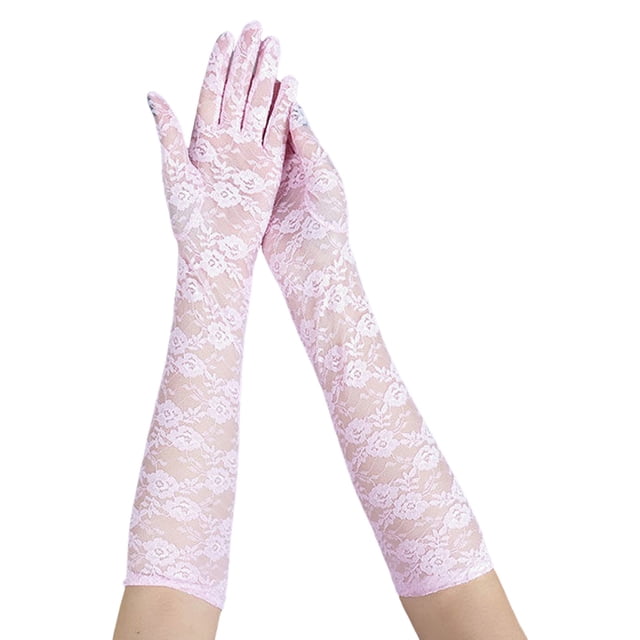 GDREDA Gants Longs en Dentelle Élégants pour Femmes, Maille Extensible, Style Rétro, Accessoire de Soirée pour Événements Formels, Rose, Taille Unique