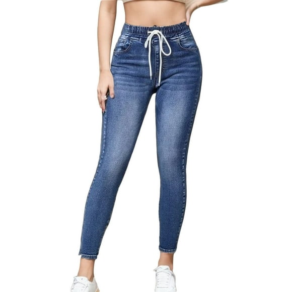 LLYwey Clearance Sales Women's Hiking Pants Ladies Winter Solid Color Mid-Waist Pocket Denim Casual Pants New Full Length Pants Trousers Regular Fitted Navy XL